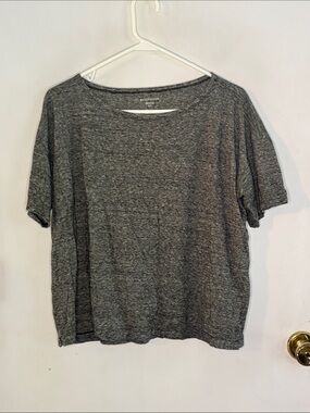 Eileen Fisher black white hemp organic cotton short sleeve knit top Size Medium